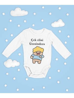 Sevbano Çek Elini Üzerimden ! Yazılı Pamuklu Yumuşak Unisex Çıtçıtlı Uzun Kollu Body Zıbın