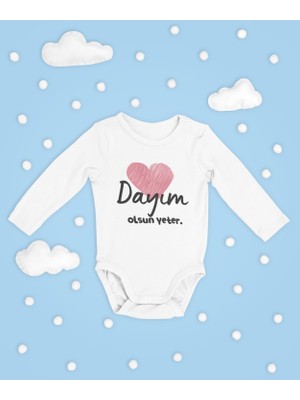 Sevbano Dayım Olsun Yeter ! Yazılı Pamuklu Yumuşak Unisex Çıtçıtlı Uzun Kollu Body Zıbın