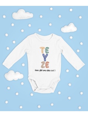 Sevbano Teyze Anne Gibi Ama Daha Cool ! Yazılı Pamuklu Unisex Çıtçıtlı Uzun Kollu Body Zıbın