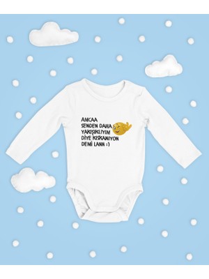 Sevbano Amca Senden Daha Yakışıklıyım Yazılı Pamuklu Yumuşak Unisex Çıtçıtlı Uzun Kollu Body Zıbın