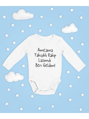 Sevbano Amcama Yakışıklı Rakip Lazımdı Yazılı Pamuklu Yumuşak Unisex Çıtçıtlı Uzun Kollu Body Zıbın