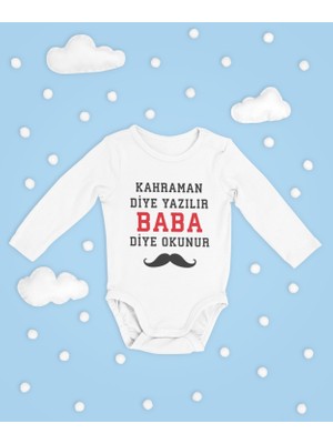 Sevbano Kahraman Diye Yazılır Baba Diye Okunur ! Yazılı Pamuklu Unisex Çıtçıtlı Uzun Kollu Body Zıbın