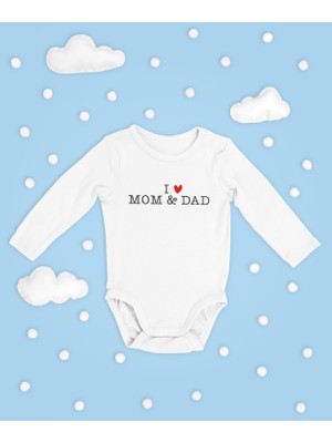 Sevbano I Love Mom And Dad Yazılı Pamuklu Yumuşak Unisex Çıtçıtlı Uzun Kollu Body Zıbın