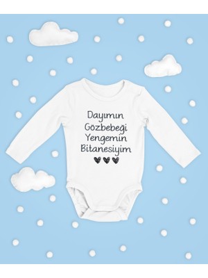 Sevbano Dayımın Gözbebeği Yengemin Bitanesiyim Yazılı Pamuklu Yumuşak Unisex Çıtçıtlı Uzun Kollu Body Zıbın