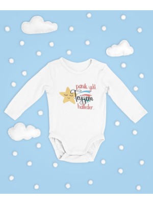 Sevbano Panik Yok Teyzem Halleder ! Yazılı Pamuklu Unisex Çıtçıtlı Uzun Kollu Body Zıbın