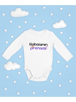 Sevbano Babasının Prensesi Yazılı Pamuklu Yumuşak Unisex Çıtçıtlı Uzun Kollu Body Zıbın
