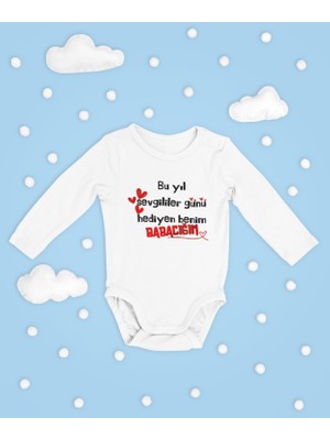 Sevbano Bu Yıl Sevgililer Günü Hediyen Benim Babacığım Yazılı Pamuklu Unisex Çıtçıtlı Uzun Kollu Body Zıbın