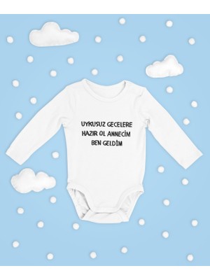 Sevbano Uykusuz Gecelere Hazır Ol Annecim Yazılı Pamuklu Yumuşak Unisex Çıtçıtlı Uzun Kollu Body Zıbın