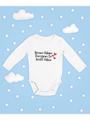 Sevbano Benim Halam Dünyanın En Güzel Halası Yazılı Pamuklu Yumuşak Unisex Çıtçıtlı Uzun Kollu Body Zıbın
