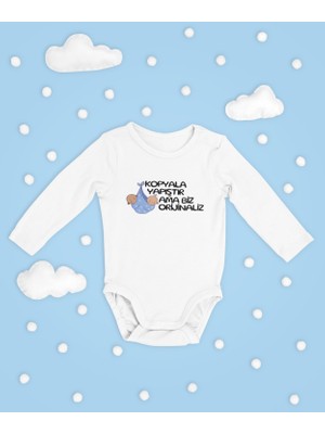 Sevbano Kopyala Yapıştır Ama Biz Orjinaliz Yazılı Pamuklu Yumuşak Unisex Çıtçıtlı Uzun Kollu Body Zıbın