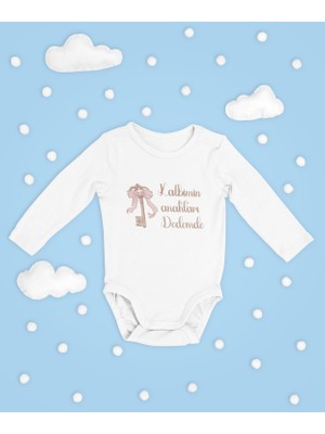 Sevbano Kalbimin Anahtarı Dedemde ! Yazılı Pamuklu Unisex Çıtçıtlı Uzun Kollu Body Zıbın