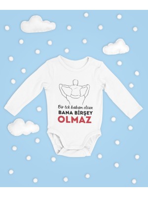 Sevbano Bir Tek Babam Olsun Bana Bişey Olmaz ! Yazılı Pamuklu Unisex Çıtçıtlı Uzun Kollu Body Zıbın