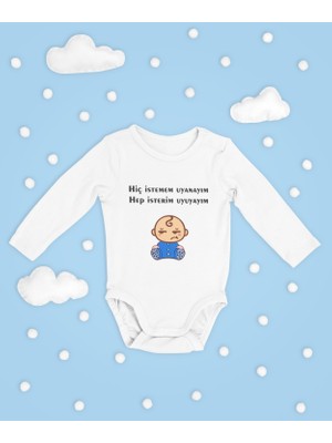 Sevbano Hep Isterim Uyuyayım ! Yazılı Pamuklu Yumuşak Unisex Çıtçıtlı Uzun Kollu Body Zıbın