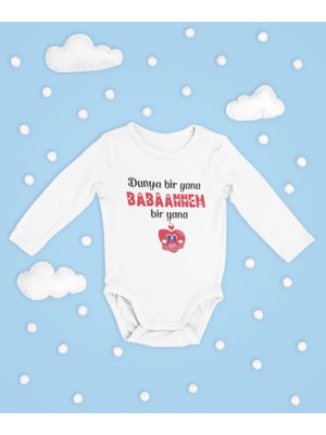 Sevbano Dünya Bir Yana Babaannem Bir Yana ! Yazılı Pamuklu Yumuşak Unisex Çıtçıtlı Uzun Kollu Body Zıbın