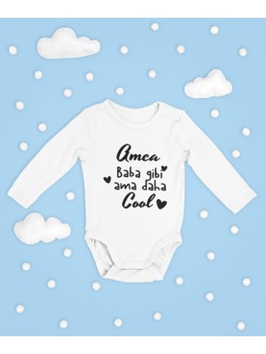 Sevbano Amca Baba Gibi Ama Daha Cool Yazılı Pamuklu Yumuşak Unisex Çıtçıtlı Uzun Kollu Body Zıbın