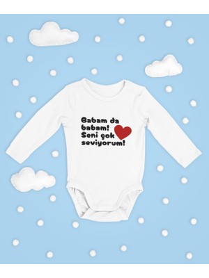 Sevbano Babam Da Babam ! Seni Çok Seviyorum ! Yazılı Pamuklu Yumuşak Unisex Çıtçıtlı Uzun Kollu Body Zıbın