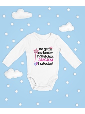 Sevbano Nasıl Olsa Amcam Halleder ! Yazılı Pamuklu Yumuşak Unisex Çıtçıtlı Uzun Kollu Body Zıbın