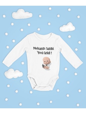 Sevbano Mekanın Sahibi Yeni Geldi ! Yazılı Pamuklu Yumuşak Unisex Çıtçıtlı Uzun Kollu Body Zıbın