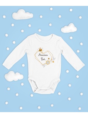 Sevbano Annesinin Balı ! Yazılı Pamuklu Yumuşak Unisex Çıtçıtlı Uzun Kollu Body Zıbın