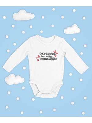 Sevbano Özür Dilerim Anne Aynı Adama Aşığız Yazılı Pamuklu Yumuşak Unisex Çıtçıtlı Uzun Kollu Body Zıbın
