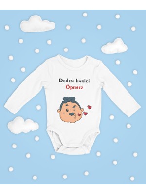 Sevbano Dedem Harici Öpemez Yazılı Pamuklu Yumuşak Unisex Çıtçıtlı Uzun Kollu Body Zıbın