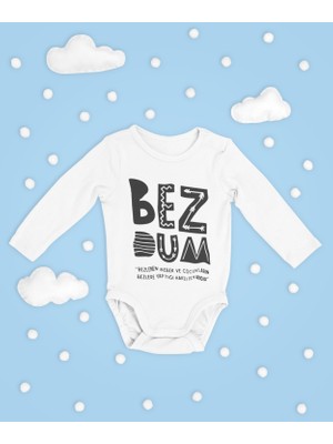 Sevbano Bezdum ! Yazılı Pamuklu Yumuşak Unisex Çıtçıtlı Uzun Kollu Body Zıbın