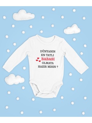 Sevbano Dünyanın En Tatlı Babası Olmaya Hazır Mısın ? Yazılı Pamuklu Unisex Çıtçıtlı Uzun Kollu Body Zıbın