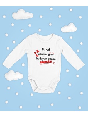 Sevbano Bu Yıl Babalar Günü Hediyen Benim Babacığım Yazılı Pamuklu Unisex Çıtçıtlı Uzun Kollu Body Zıbın
