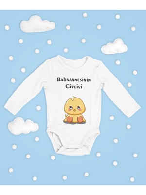 Sevbano Babaannesinin Civcivi ! Yazılı Pamuklu Yumuşak Unisex Çıtçıtlı Uzun Kollu Body Zıbın