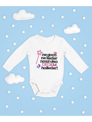 Sevbano Nasıl Olsa Dedem Halleder ! Yazılı Pamuklu Yumuşak Unisex Çıtçıtlı Uzun Kollu Body Zıbın