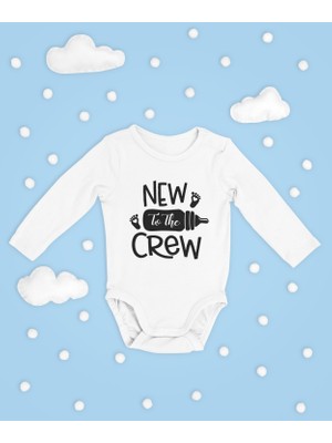 Sevbano New To The Crew Yazılı Pamuklu Yumuşak Unisex Çıtçıtlı Uzun Kollu Body Zıbın