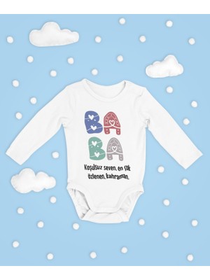 Sevbano Baba ! Yazılı Pamuklu Yumuşak Unisex Çıtçıtlı Uzun Kollu Body Zıbın