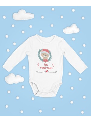 Sevbano Ilk Yeni Yılım ! Yazılı Pamuklu Yumuşak Unisex Çıtçıtlı Uzun Kollu Body Zıbın