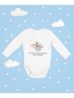 Sevbano Kimsede Olmayan Yıldızlara Hakim Ol Küçüğüm ! Yazılı Pamuklu Unisex Çıtçıtlı Uzun Kollu Body Zıbın