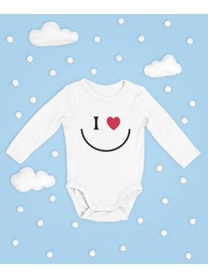 Sevbano I Love Smile ! Yazılı Pamuklu Yumuşak Unisex Çıtçıtlı Uzun Kollu Body Zıbın