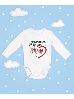Sevbano Teyzem Süper Ama Dayım Bi Tane Yazılı Pamuklu Yumuşak Unisex Çıtçıtlı Uzun Kollu Body Zıbın