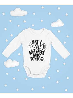 Sevbano Just A Boy Who Loves His Mama Yazılı Pamuklu Yumuşak Unisex Çıtçıtlı Uzun Kollu Body Zıbın