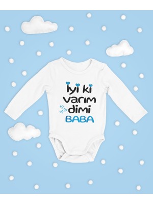 Sevbano Iyi Ki Varım Dimi Baba Yazılı Pamuklu Unisex Çıtçıtlı Uzun Kollu Body Zıbın