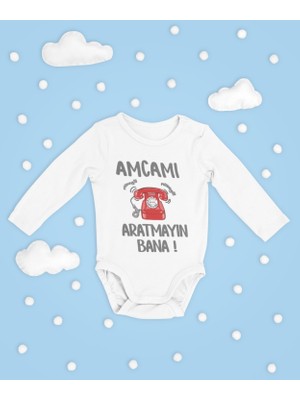 Sevbano Amcamı Aratmayın Bana ! Yazılı Pamuklu Yumuşak Unisex Çıtçıtlı Uzun Kollu Body Zıbın