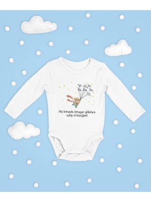 Sevbano Kimsede Olmayan Yıldızlara Hakim Ol Küçüğüm ! Yazılı Pamuklu Unisex Çıtçıtlı Uzun Kollu Body Zıbın