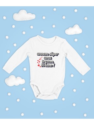 Sevbano Annem Süper Ama Teyzem Bi Tane ! Yazılı Pamuklu Yumuşak Unisex Çıtçıtlı Uzun Kollu Body Zıbın