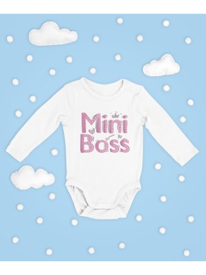 Sevbano Mini Boss ! Yazılı Pamuklu Yumuşak Unisex Çıtçıtlı Uzun Kollu Body Zıbın
