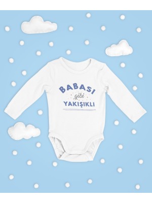 Sevbano Babası Gibi Yakışıklı ! Yazılı Pamuklu Yumuşak Unisex Çıtçıtlı Uzun Kollu Body Zıbın