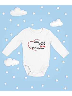 Sevbano Herkes Bıksa Benden Dayım Bana Doyamaz ! Yazılı Pamuklu Unisex Çıtçıtlı Uzun Kollu Body Zıbın