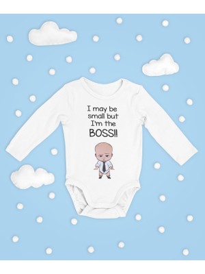 Sevbano I May Be Small But Im The Boss ! Yazılı Pamuklu Unisex Çıtçıtlı Uzun Kollu Body Zıbın