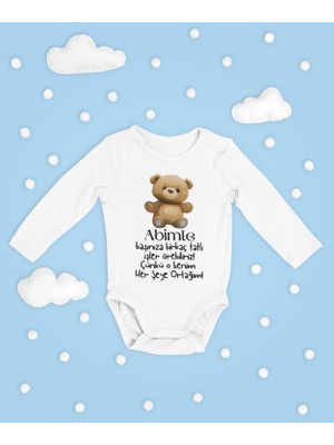 Sevbano Abim Her Şeye Ortağım ! Yazılı Pamuklu Yumuşak Unisex Çıtçıtlı Uzun Kollu Body Zıbın