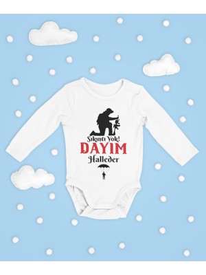 Sevbano Sıkıntı Yok ! Dayım Halleder ! Yazılı Pamuklu Yumuşak Unisex Çıtçıtlı Uzun Kollu Body Zıbın