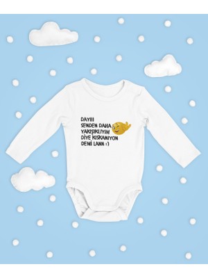 Sevbano Dayı Yakışlıyım Diye Kıskanıyorsun ! Yazılı Pamuklu Yumuşak Unisex Çıtçıtlı Uzun Kollu Body Zıbın