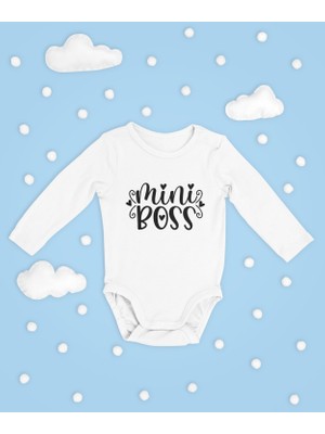 Sevbano Mini Boss ! Yazılı Pamuklu Yumuşak Unisex Çıtçıtlı Uzun Kollu Body Zıbın