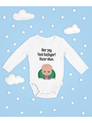 Sevbano Her Şey Yeni Başlıyor Hazır Olun ! Yazılı Pamuklu Yumuşak Unisex Çıtçıtlı Uzun Kollu Body Zıbın